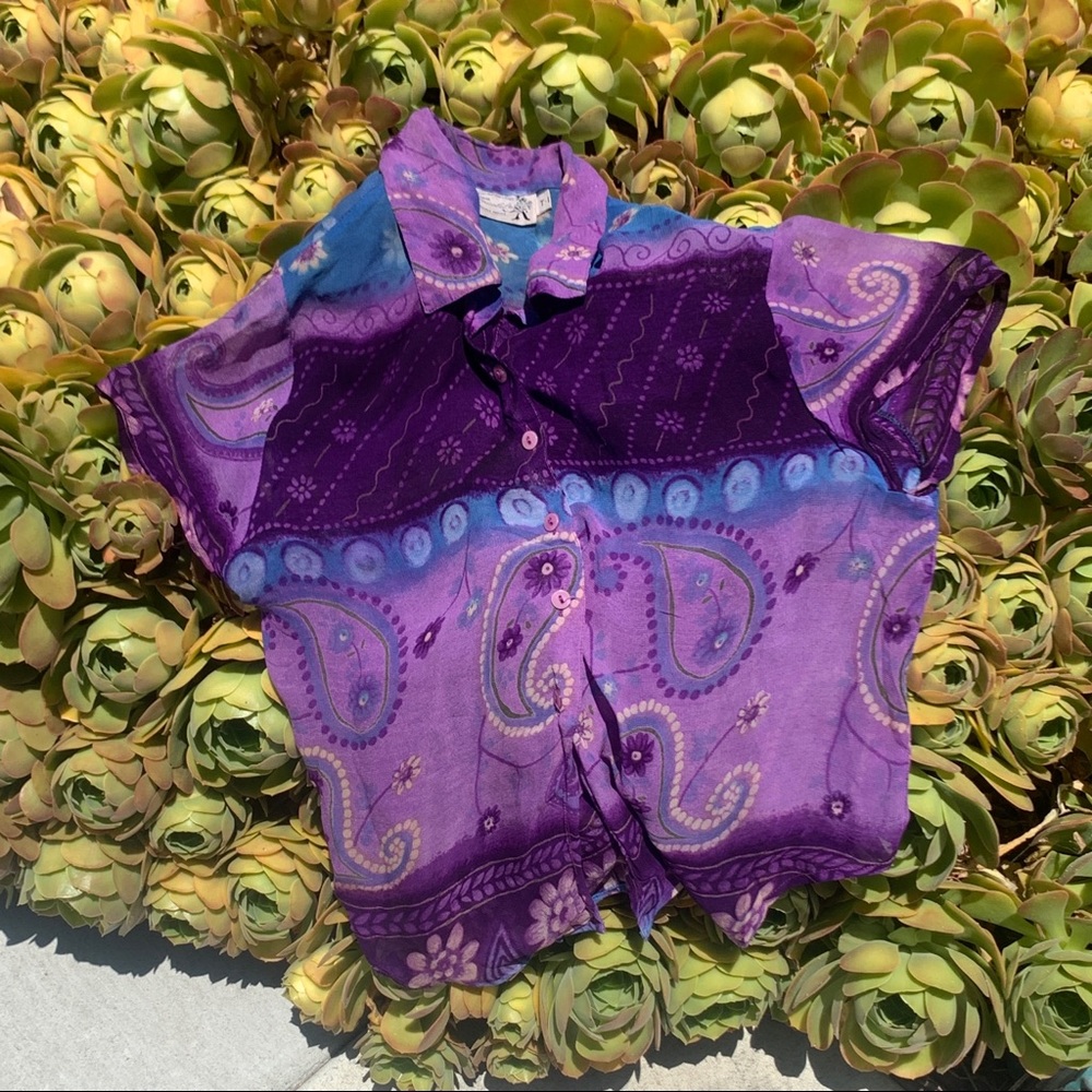 SOLD Purple Paisley Hippie Button Up